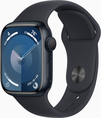 Часы Apple Watch Series 9, 41 мм, корпус из алюминия цвета «тёмная ночь», спортивный ремешок цвета «тёмная ночь», размер M/L (MR8X3)