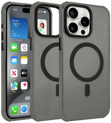 Чехол накладка противоударный Gurdini Asty Series с поддержкой Magsafe для iPhone 15 Pro (6.1) (черный)