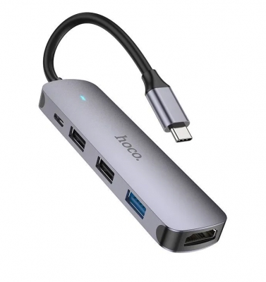 Мультихаб HOCO HB27 5-in-1 Type-C to HDTV/USB 3.0/2xUSB 2.0/USB-C PD/USB-C (металлический серый)