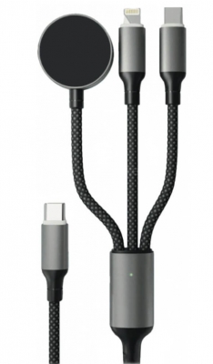 Кабель из износостойкой нейлоновой оплетки VLP Dragon Cable 3в1 USB Type-С to USB-C+Lightning+Watch 1.2m (1033001) черный