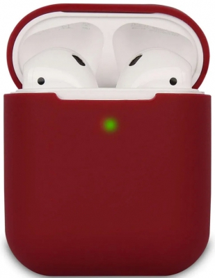 Чехол силиконовый с карабином для Apple AirPods 1/2 (бордовый)