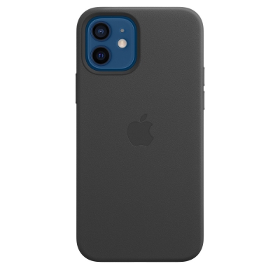 Чехол клип-кейс кожаный Apple Leather Case MagSafe для iPhone 12/12 Pro, чёрный цвет (MHKG3ZE/A)
