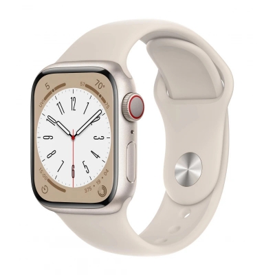Apple Watch Series 8 Cellular, 41 мм, корпус из алюминия цвета «сияющая звезда», спортивный ремешок цвета «сияющая звезда» (MNHY3)
