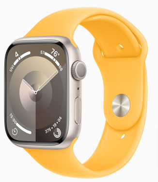 Часы Apple Watch SE 2023, 44 мм, корпус из алюминия цвета «сияющая звезда», спортивный ремешок цвета «солнечный свет», размер S/M