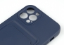 Чехол накладка силиконовый CTI для Apple iPhone 12 Pro (6.1) с защитой объектива камеры и карманом для карт (темно-синий) цена