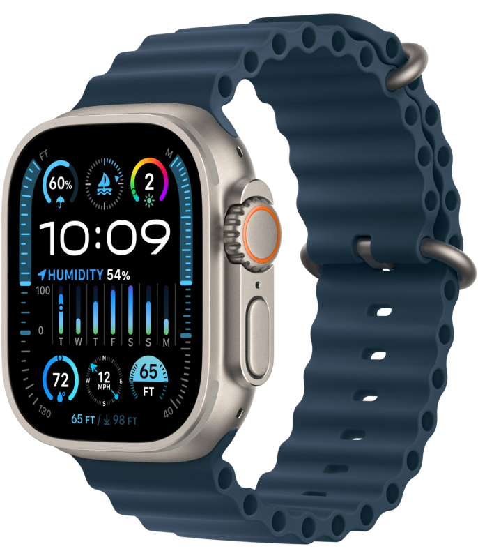 Часы Apple Watch Ultra 2 Cellular, 49 мм, корпус из титана, ремешок Ocean синего цвета (MREG3)