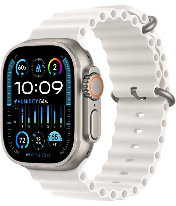 Часы Apple Watch Ultra 2 Cellular, 49 мм, корпус из титана, ремешок Ocean белого цвета (MREJ3)