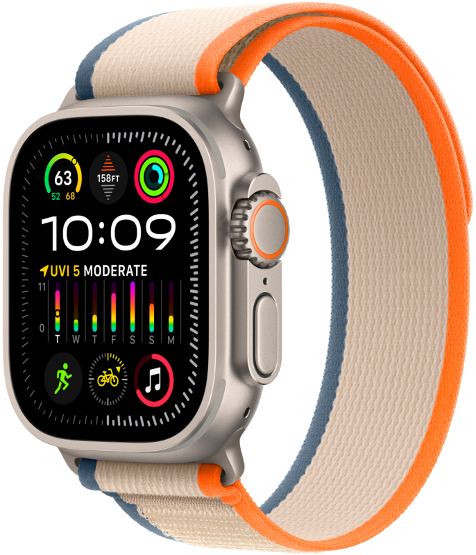 Часы Apple Watch Ultra 2 Cellular, 49 мм, корпус из титана, браслет Trail оранжевого/бежевого цвета, размер M/L (MRF23)