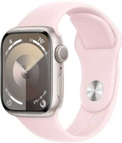 Часы Apple Watch Series 9, 41 мм, корпус из алюминия цвета «сияющая звезда», спортивный ремешок светло-розового цвета, размер S/M