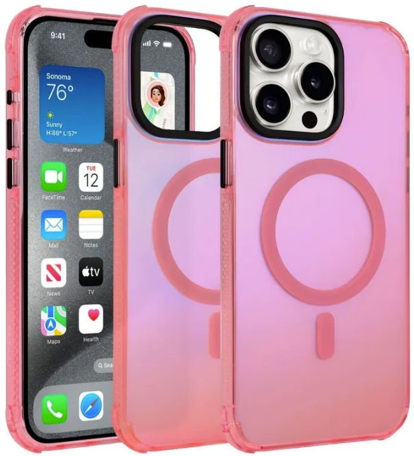 Чехол накладка противоударный Gurdini Asty Series с поддержкой Magsafe для iPhone 15 Pro (6.1) (розовый)