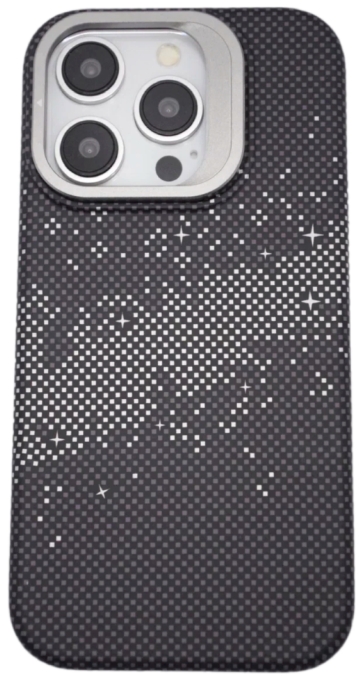 Чехол карбоновый накладка с подставкой Gurdini Carbon Design (Magsafe & Lense holder) для iPhone 15 Pro (Galaxy Black, галактический черный)