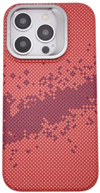 Чехол карбоновый накладка с подставкой Gurdini Carbon Design (Magsafe & Lense holder) для iPhone 15 Pro (Galaxy Orange, галактический оранжевый)