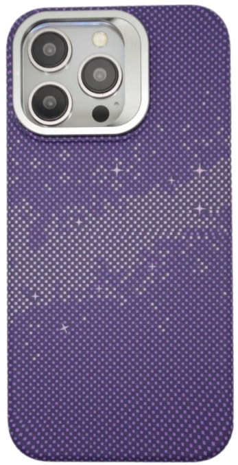 Чехол карбоновый накладка с подставкой Gurdini Carbon Design (Magsafe & Lense holder) для iPhone 15 Pro (Galaxy Purple, галактический фиолетовый)