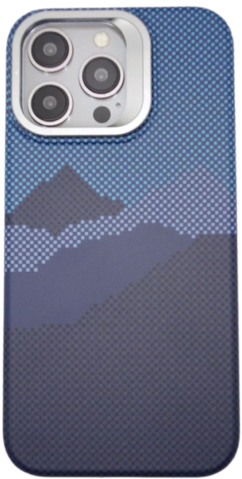 Чехол карбоновый накладка с подставкой Gurdini Carbon Design (Magsafe & Lense holder) для iPhone 15 Pro (Mountain Blue, горный голубой)