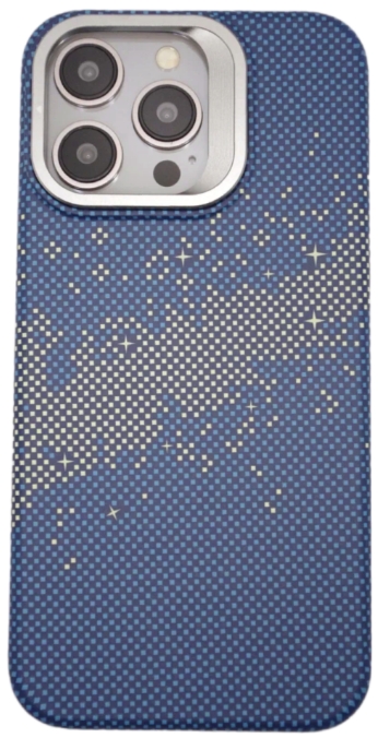 Чехол карбоновый накладка с подставкой Gurdini Carbon Design (Magsafe & Lense holder) для iPhone 15 Pro (Galaxy Blue, галактический синий)