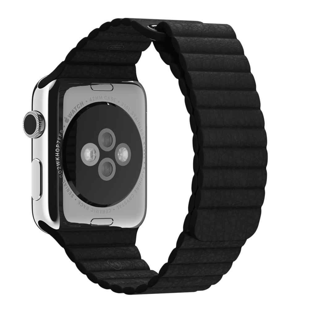 Кожаный ремешок чёрного цвета для Apple Watch 42 мм, размер M