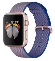 Apple Watch Sport Корпус 42 мм, алюминий цвета «розовое золото», ремешок из плетёного нейлона цвета «кобальт» (MMFP2)