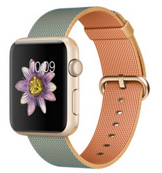 Apple Watch Sport Корпус 42 мм, золотистый алюминий, ремешок из плетёного нейлона цвета «золотистый/кобальт» (MMFQ2) (B9)