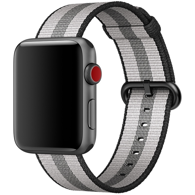 Ремешок из плетёного нейлона чёрного цвета, в полоску для Apple Watch 42 мм (MQVR2ZM/A)