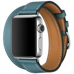 Ремешок Hermès Double Tour из кожи Swift цвета Bleu Jean для Apple Watch 38 мм (MMNY2ZM/A)