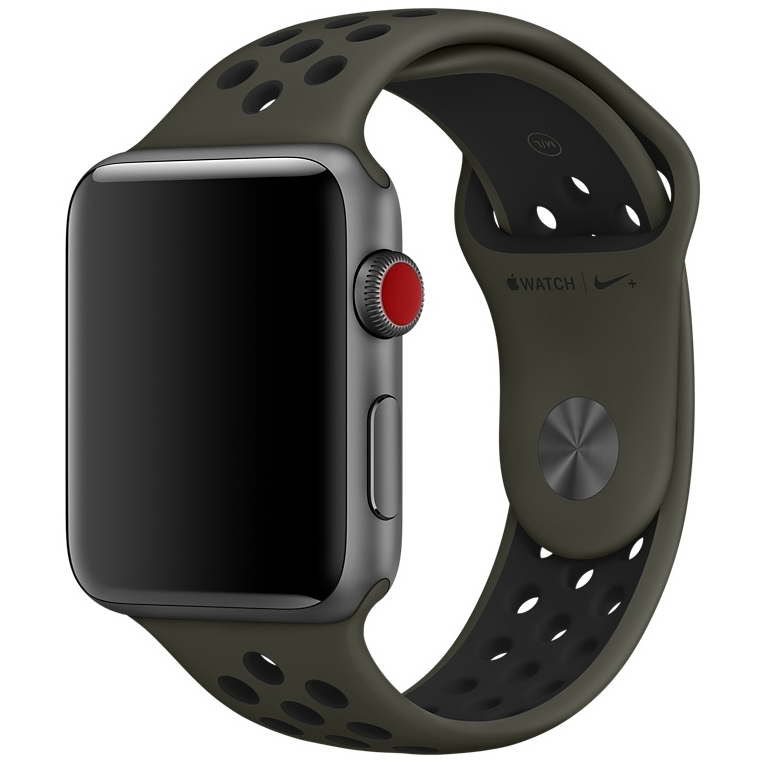 Спортивный ремешок Nike цвета «рабочий хаки/чёрный» для Apple Watch 42 мм, размеры S/M и M/L (MRHP2ZM/A)