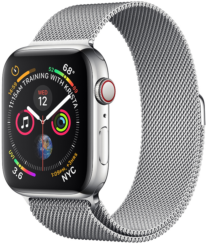 Apple Watch Series 4 Cellular, 40мм, корпус из нержавеющей стали, миланский сетчатый браслет (MTUM2)