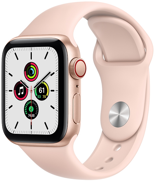 Часы Apple Watch SE Cellular, 40 мм, корпус из алюминия золотого цвета, спортивный ремешок цвета «розовый песок» (MYEA2)