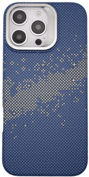 Чехол карбоновый накладка с подставкой Gurdini Carbon Design (Magsafe & Lense holder) для iPhone 16 Pro Max  (Galaxy Blue, галактический синий)