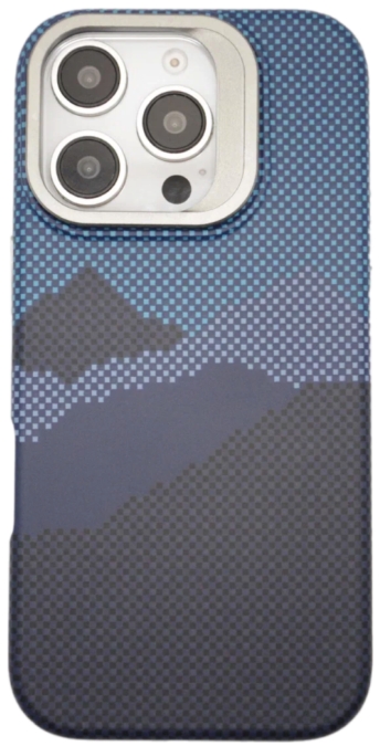 Чехол карбоновый накладка с подставкой Gurdini Carbon Design (Magsafe & Lense holder) для iPhone 16 Pro Max  (Mountain Blue, горный голубой)