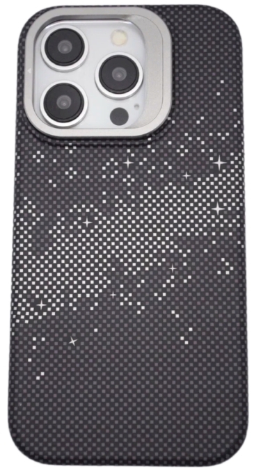 Чехол карбоновый накладка с подставкой Gurdini Carbon Design (Magsafe & Lense holder) для iPhone 16 Pro Max  (Galaxy Black, галактический черный)