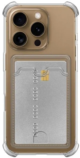Чехол накладка силиконовый CTI для iPhone 16 Pro с защитой объектива камеры и карманом для карт (прозрачный)
