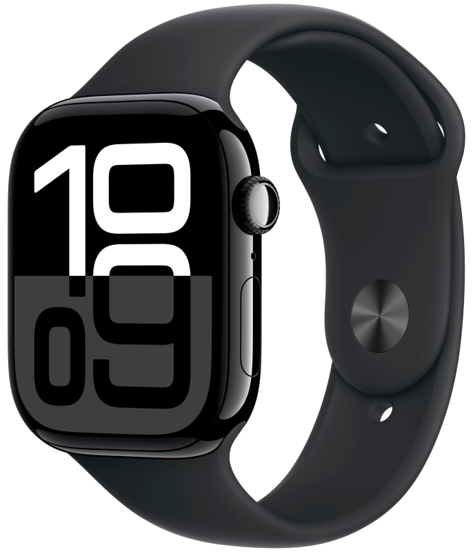 Часы Apple Watch Series 10, 46 мм, корпус из алюминия цвета «чёрный оникс», спортивный ремешок чёрного цвета, размер M/L (MWWQ3) Часы Apple Watch Series 10, 46 мм, корпус из алюминия цвета «чёрный оникс», спортивный ремешок чёрного цвета, размер M/L (MWWQ3)
