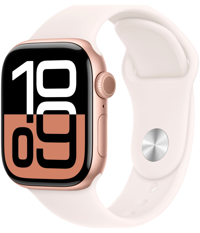 Часы Apple Watch Series 10, 42 мм, корпус из алюминия цвета «розовое золото», спортивный ремешок цвета «светлый румянец», размер M/L (MWWJ3)