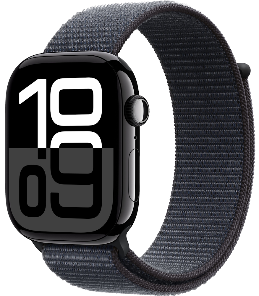Часы Apple Watch Series 10, 46 мм, корпус из алюминия цвета «чёрный оникс», спортивный браслет (loop) чернильного цвета (MWWR3)