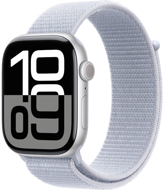 Часы Apple Watch Series 10, 46 мм, корпус из алюминия серебристого цвета, спортивный браслет (loop) цвета «синее облако» (MWWN3) Часы Apple Watch Series 10, 46 мм, корпус из алюминия серебристого цвета, спортивный браслет (loop) цвета «синее облако» (MWWN3)