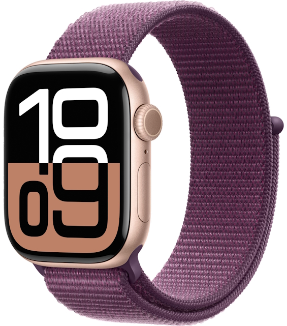 Часы Apple Watch Series 10, 42 мм, корпус из алюминия цвета «розовое золото», спортивный браслет (loop) сливового цвета (MWWK3)