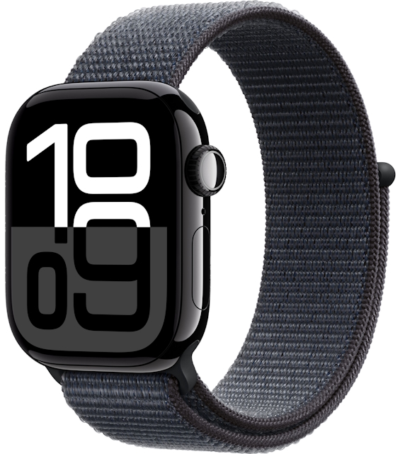 Часы Apple Watch Series 10, 42 мм, корпус из алюминия цвета «чёрный оникс», спортивный браслет (loop) чернильного цвета (MWWG3)