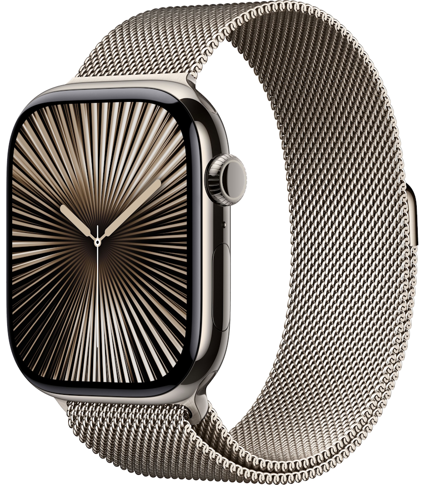 Часы Apple Watch Series 10 Cellular, 46 мм, корпус из титана натурального цвета, миланский браслет натурального цвета, размер S/M (MC7Q4)