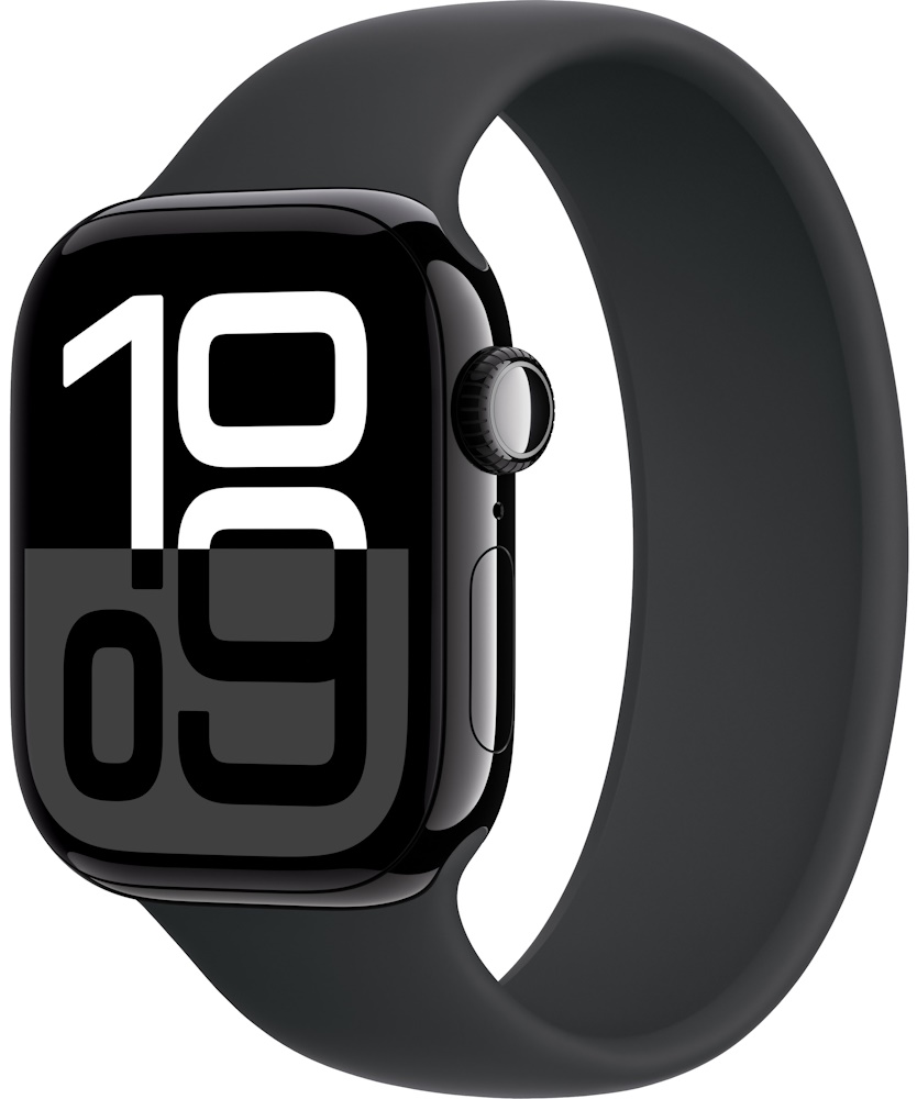 Часы Apple Watch Series 10, 42 мм, корпус из алюминия цвета «чёрный оникс», спортивный монобраслет черного цвета, размер 0 (MWWX3+MY7N3)