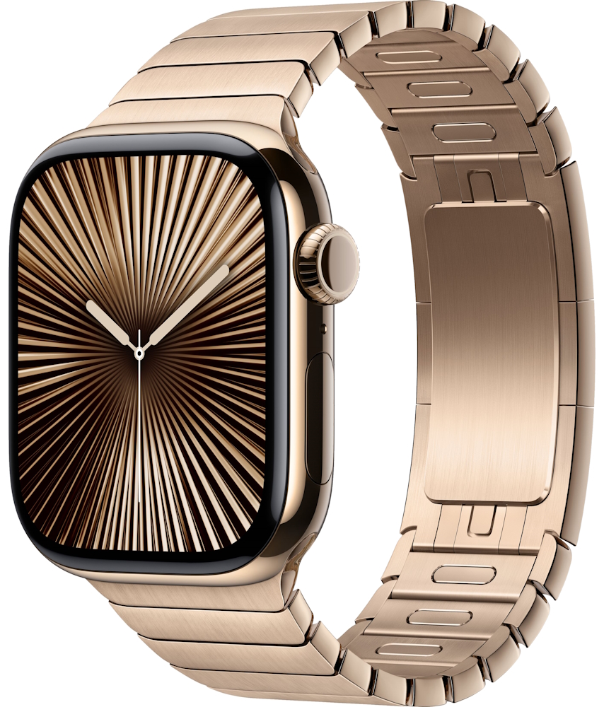 Часы Apple Watch Series 10 Cellular, 42 мм, корпус из титана золотого цвета, блочный браслет золотого цвета (MX0N3+MXMC3)