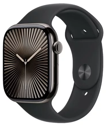 Часы Apple Watch Series 10 Cellular, 42 мм, корпус из титана грифельного цвета, спортивный ремешок чёрного цвета, размер M/L (MWXH3)