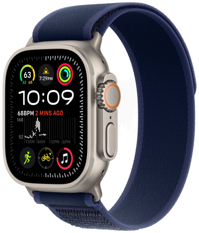 Часы Apple Watch Ultra 2 2024 Cellular, 49 мм, корпус из титана натурального цвета, браслет Trail синего цвета, размер S/M (MX4J3)