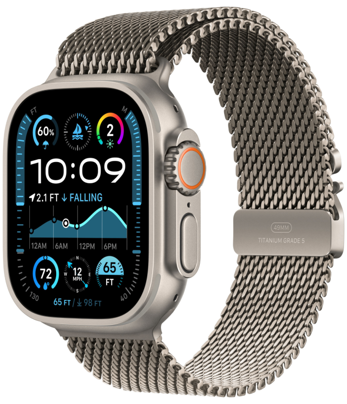 Часы Apple Watch Ultra 2 2024 Cellular, 49 мм, корпус из титана натурального цвета, миланский браслет натурального цвета, размер L (MX5T3)