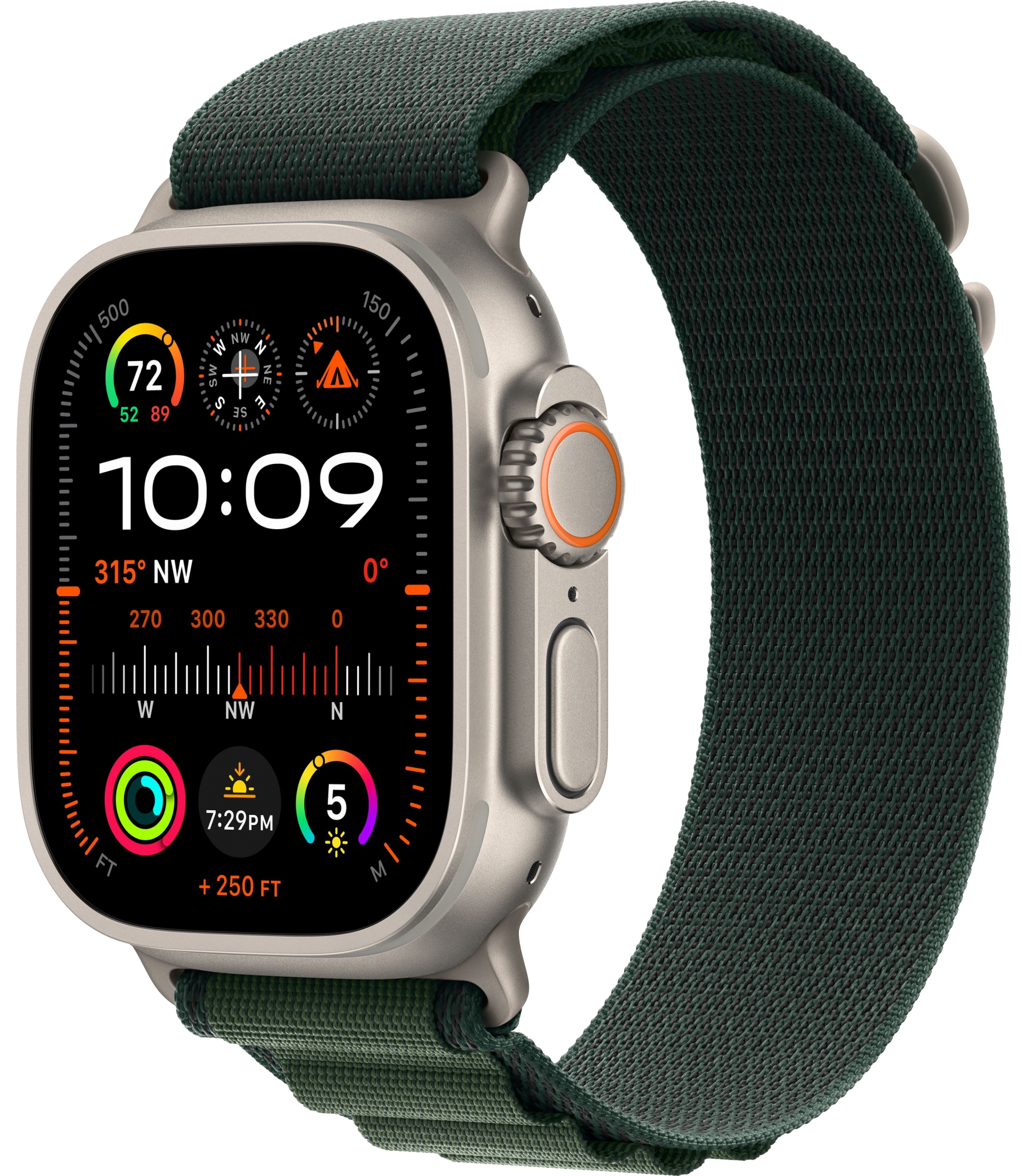 Часы Apple Watch Ultra 2 2024 Cellular, 49 мм, корпус из титана натурального цвета, браслет Alpine тёмно-зеленого цвета, размер M (MXMU3)
