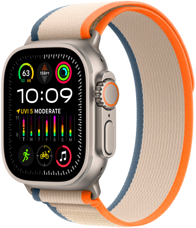 Часы Apple Watch Ultra 2 Cellular, 49 мм, корпус из титана, браслет Trail оранжевого/бежевого цвета, размер S/M (MRF13)