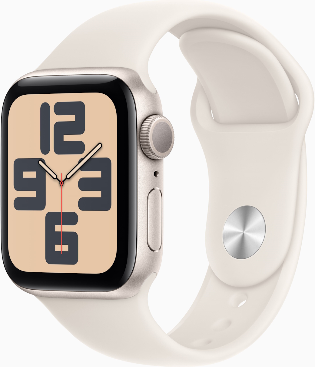 Часы Apple Watch SE 2024, 40 мм, корпус из алюминия цвета «сияющая звезда», спортивный ремешок цвета «сияющая звезда», размер M/L (MXEG3)