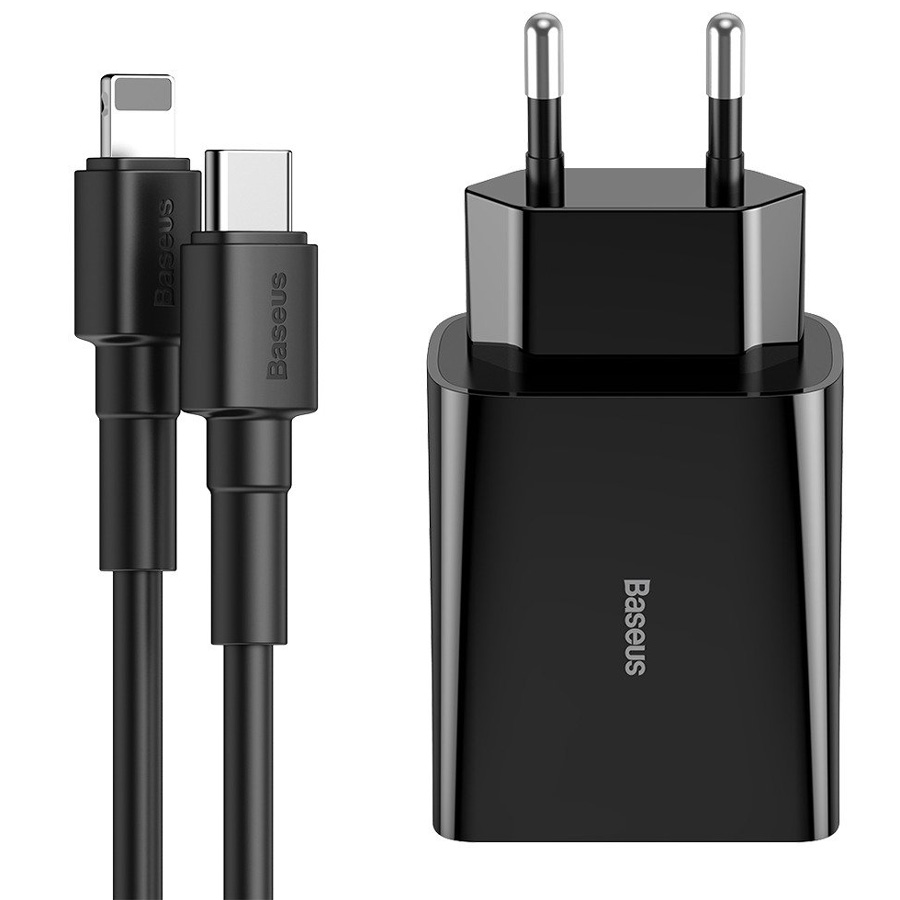 Сетевое зарядное устройство быстрое PD USB Type-C с кабелем Lightning Baseus Speed Mini PD (TZCCFS-X01) Черное