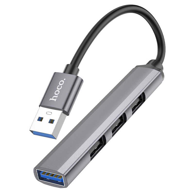Мультихаб HOCO HB26 USB-A to HUB 4в1 (Type-C to 3xUSB 2.0+1xUSB 3.0) серый