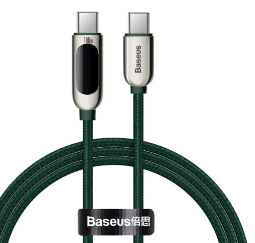 Кабель с нейлоновой оплеткой Baseus Display Fast Charging Data Cable Type-C to Type-C 100W СATSK-C06 с дисплеем 2метра (зеленый)