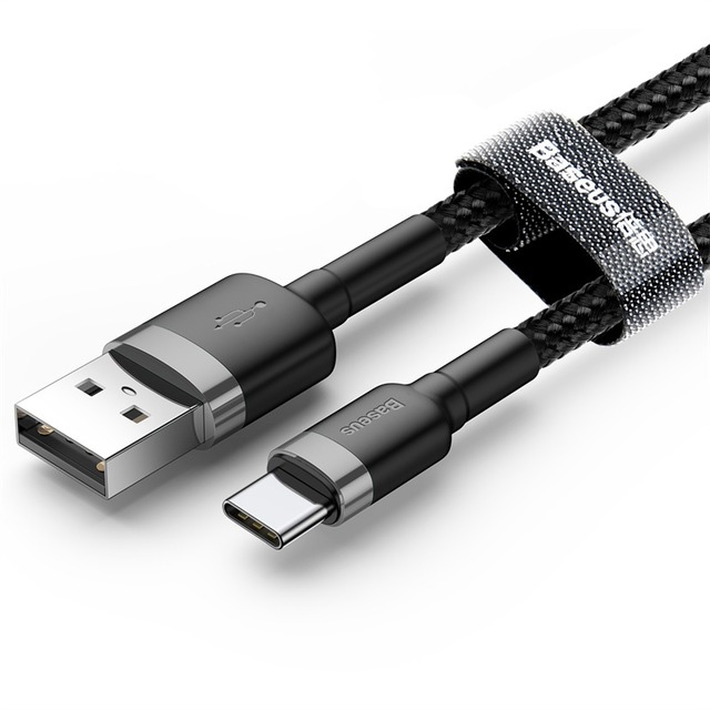 Кабель из износостойкой нейлоновой оплетки Baseus Cafule Series USB - USB Type-C 1м (CATKLF-BG1) черный